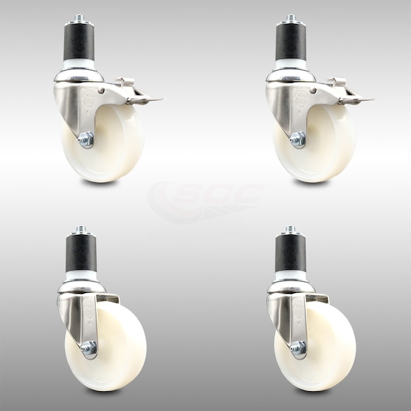 Service Caster 4 Inch 316SS Nylon Swivel 1-3/4 Inch Expanding Stem Caster Lock Brake SCC, 2PK SCC-SS316TTLEX20S414-NYS-2-S-2-134 - main